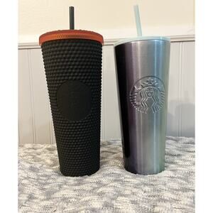 Starbucks Tumbler Venti 24 oz Bundle Studded Matte Black & Purple/Teal Stainless